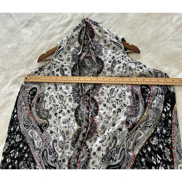 Soft Surroundings Kimono Paisley Wrap Open Black White Mandala Boho Chic - Picture 8 of 10